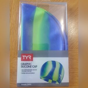 TYR Multicolor Silicone Swim Cap - Blue and Green - New
